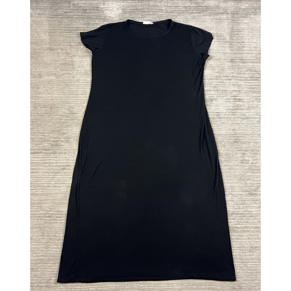 Forever Rose Shirt Dress Womens 2X Black Short Sleeve Shift Bodycon Stretch Knit